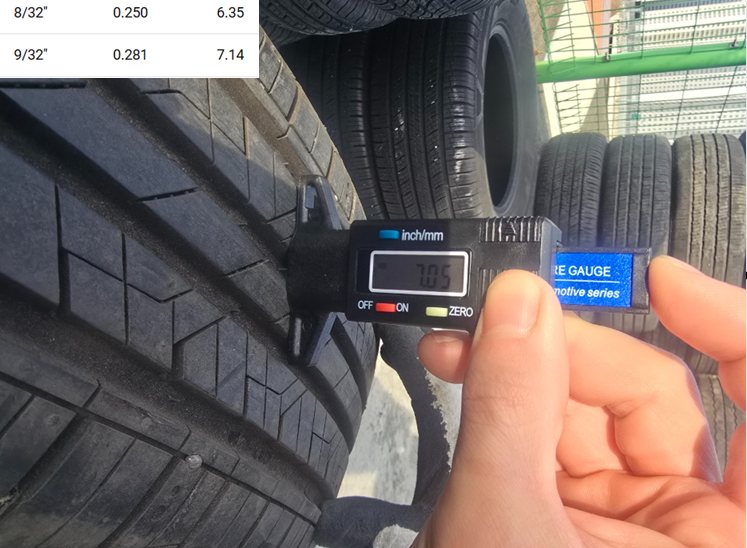 Digital gauge reading on a Grade A tire