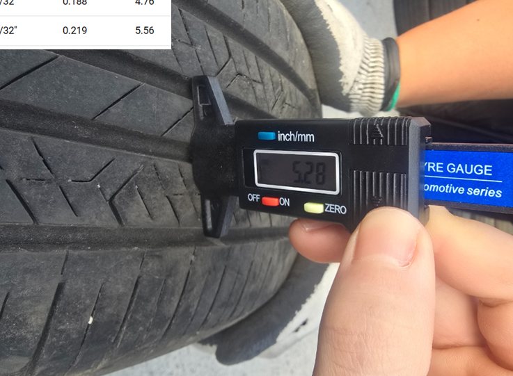 Digital gauge reading on a Grade B tire